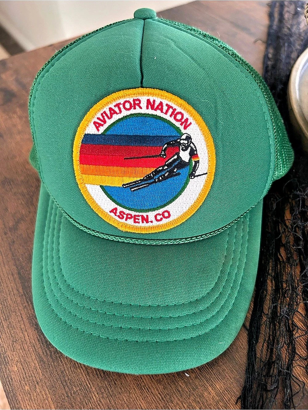 Aviator Nation kids Ski Aspen Vintage Nylon Trucker Hat Green